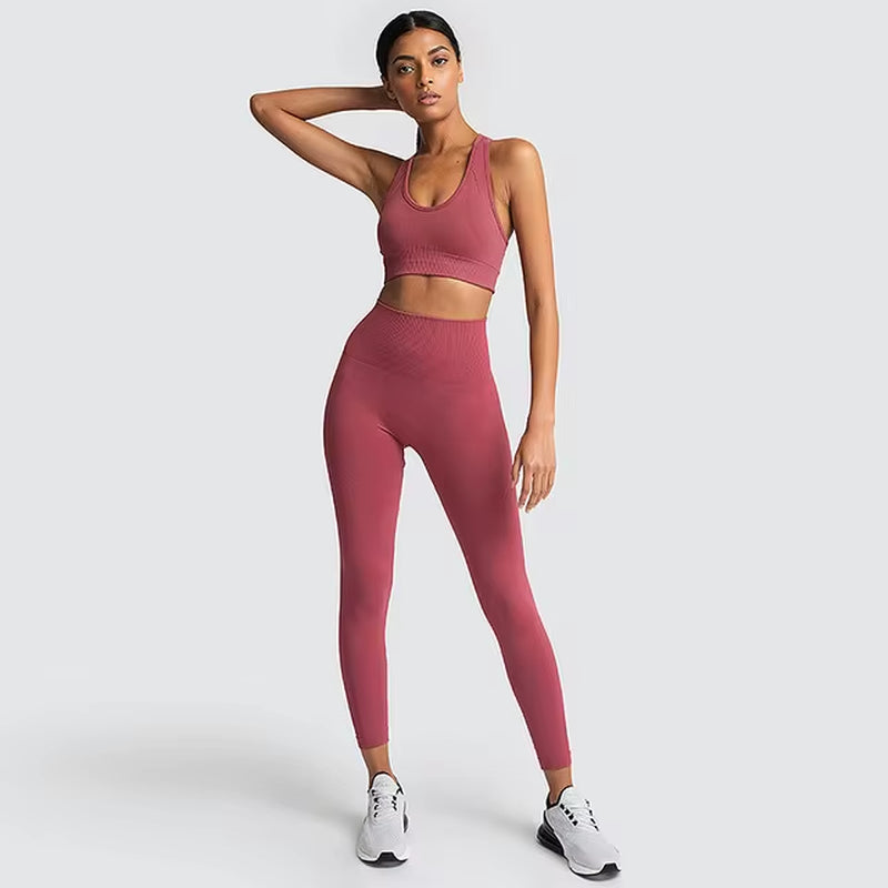 2-Piece Women’s Seamless Workout Set – Crop Top & High Waist Leggings  