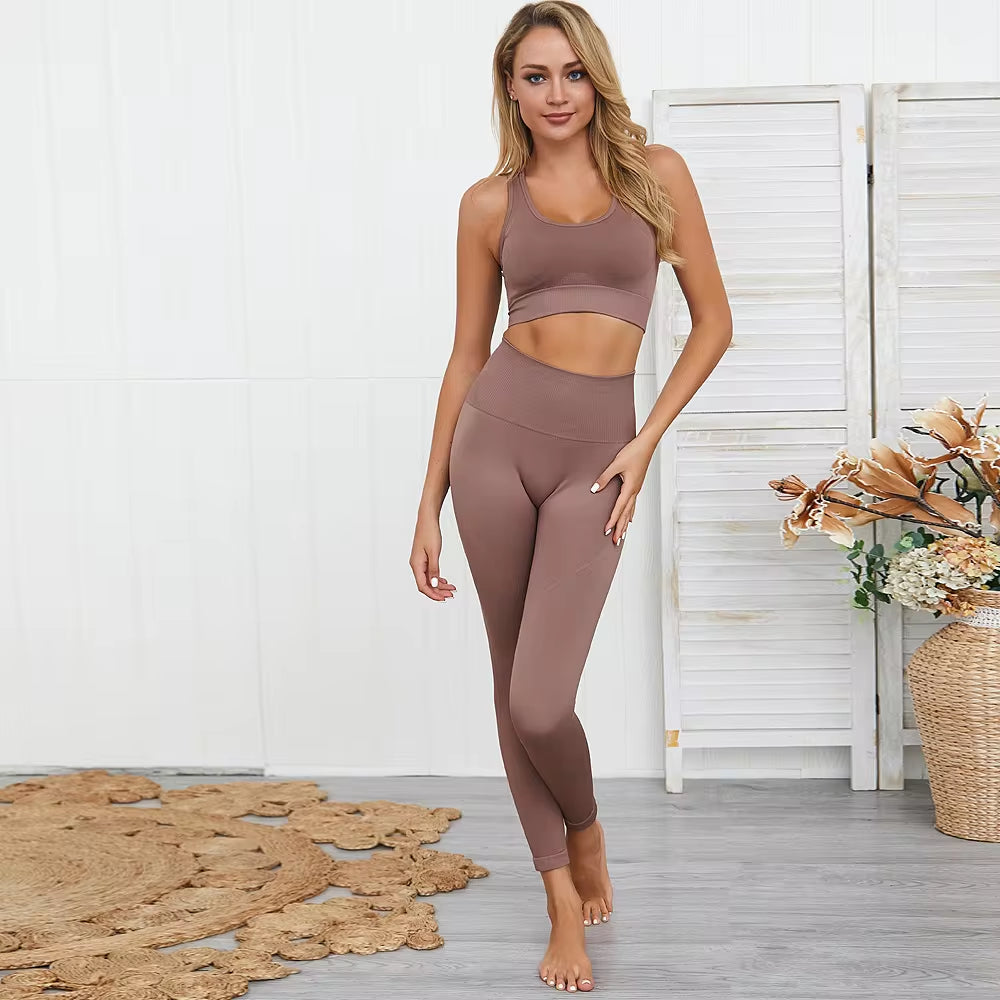 2-Piece Women’s Seamless Workout Set – Crop Top & High Waist Leggings  
