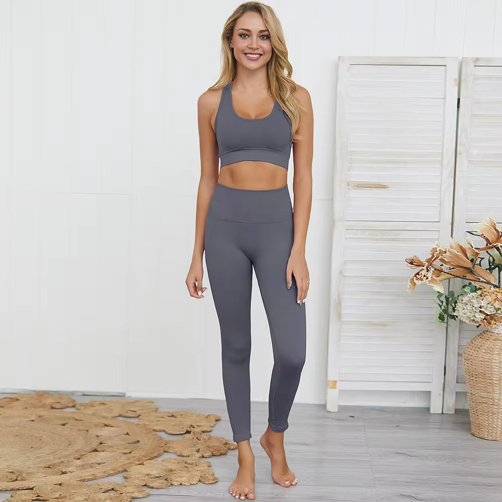 2-Piece Women’s Seamless Workout Set – Crop Top & High Waist Leggings  