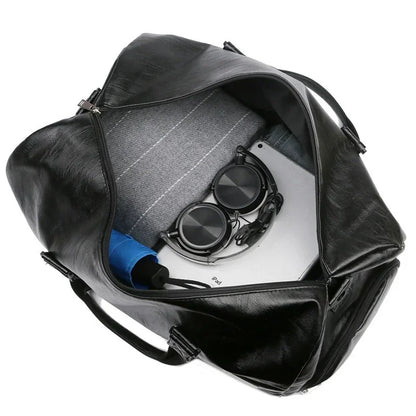 Leather Gym Bag – Sports Travel Shoulder Bag with Shoe Compartment  