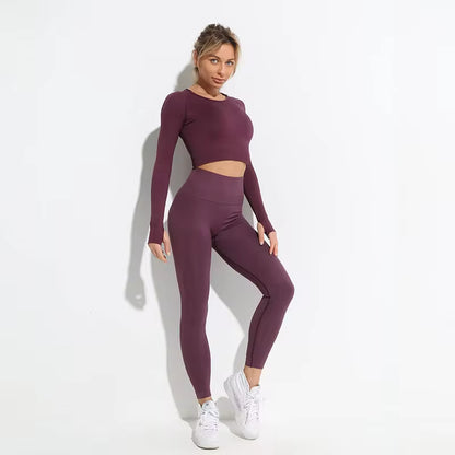 2-Piece Women’s Seamless Workout Set – Crop Top & High Waist Leggings  