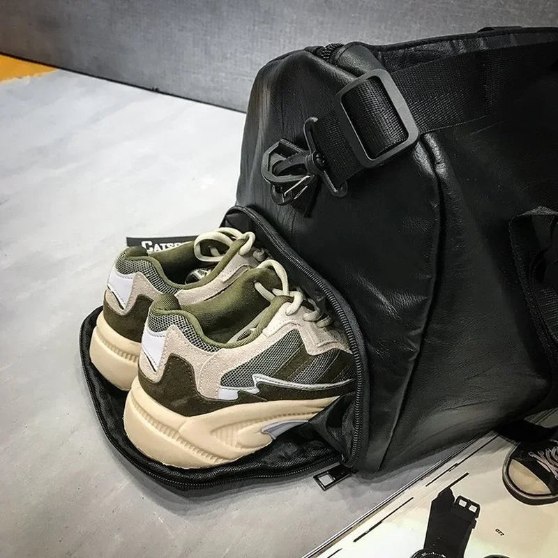 Leather Gym Bag – Sports Travel Shoulder Bag with Shoe Compartment  