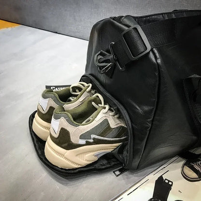 Leather Gym Bag – Sports Travel Shoulder Bag with Shoe Compartment  