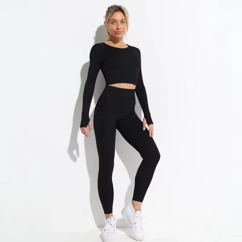 2-Piece Women’s Seamless Workout Set – Crop Top & High Waist Leggings  