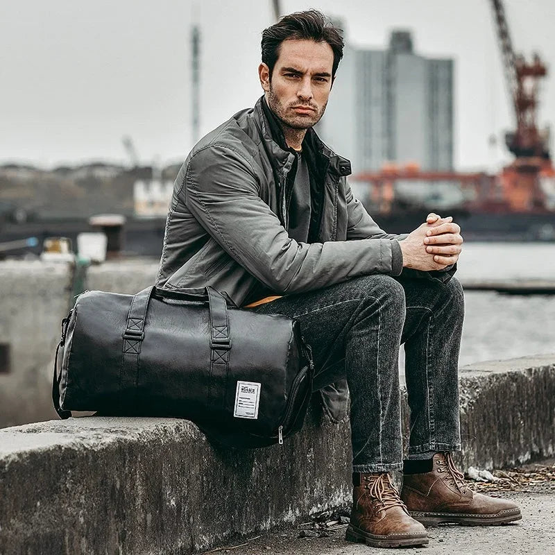 Leather Gym Bag – Sports Travel Shoulder Bag with Shoe Compartment  