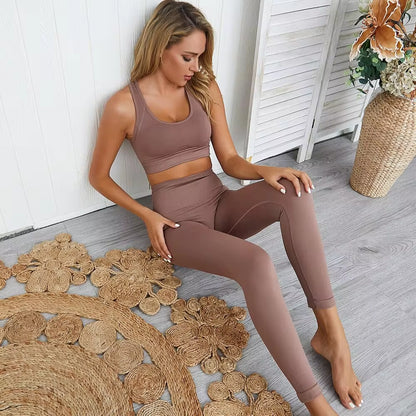 2-Piece Women’s Seamless Workout Set – Crop Top & High Waist Leggings  