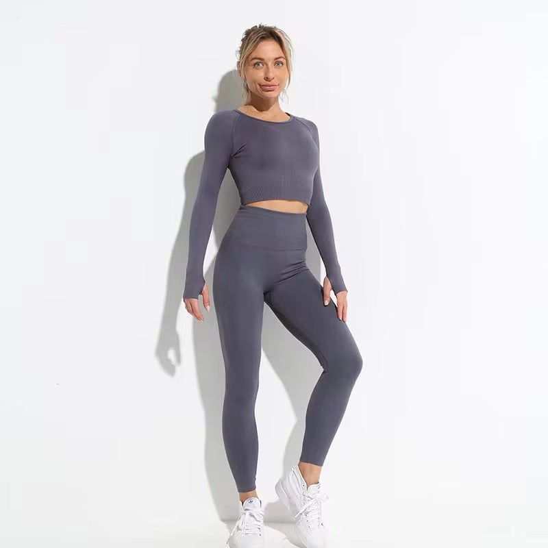 2-Piece Women’s Seamless Workout Set – Crop Top & High Waist Leggings  