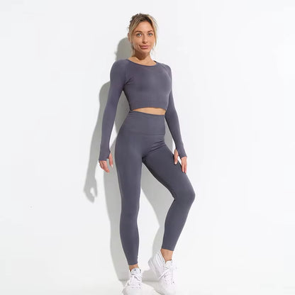 2-Piece Women’s Seamless Workout Set – Crop Top & High Waist Leggings  