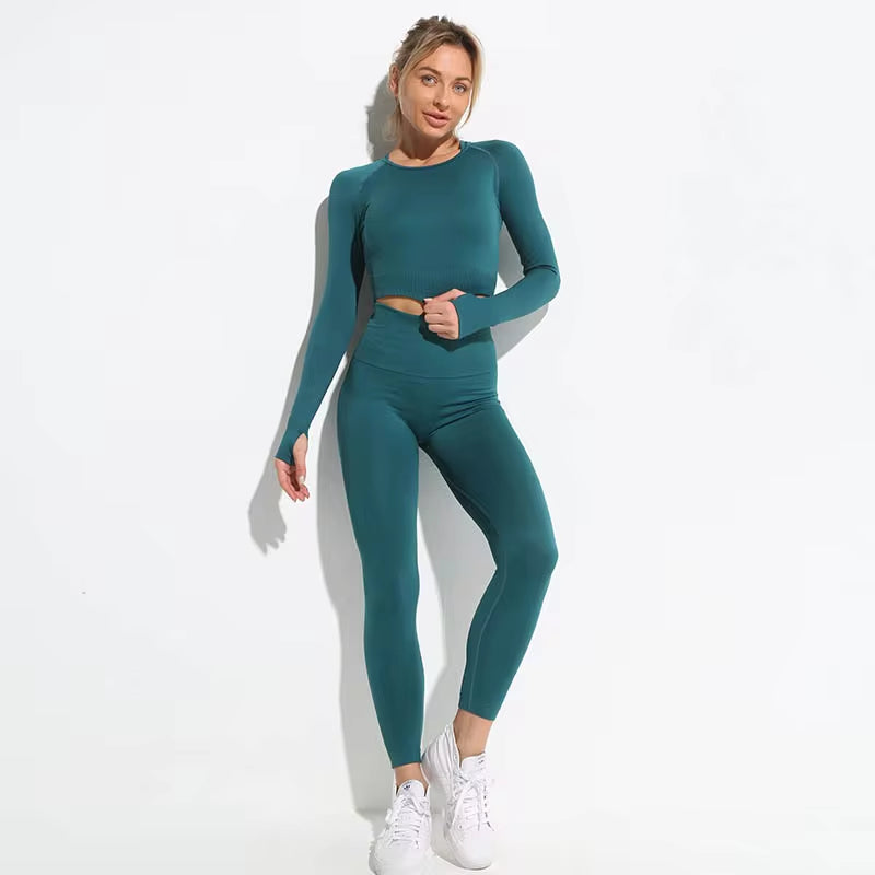 2-Piece Women’s Seamless Workout Set – Crop Top & High Waist Leggings  