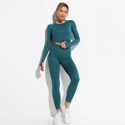 2-Piece Women’s Seamless Workout Set – Crop Top & High Waist Leggings  