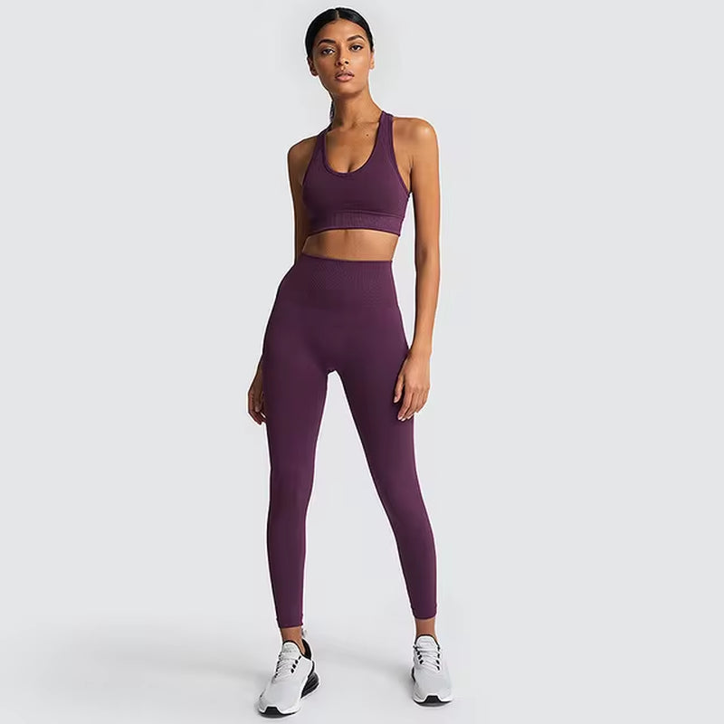 2-Piece Women’s Seamless Workout Set – Crop Top & High Waist Leggings  