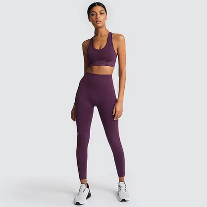 2-Piece Women’s Seamless Workout Set – Crop Top & High Waist Leggings  