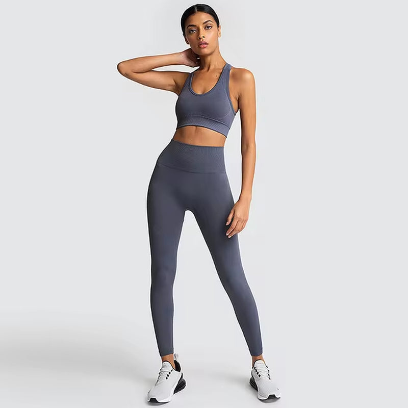 2-Piece Women’s Seamless Workout Set – Crop Top & High Waist Leggings  