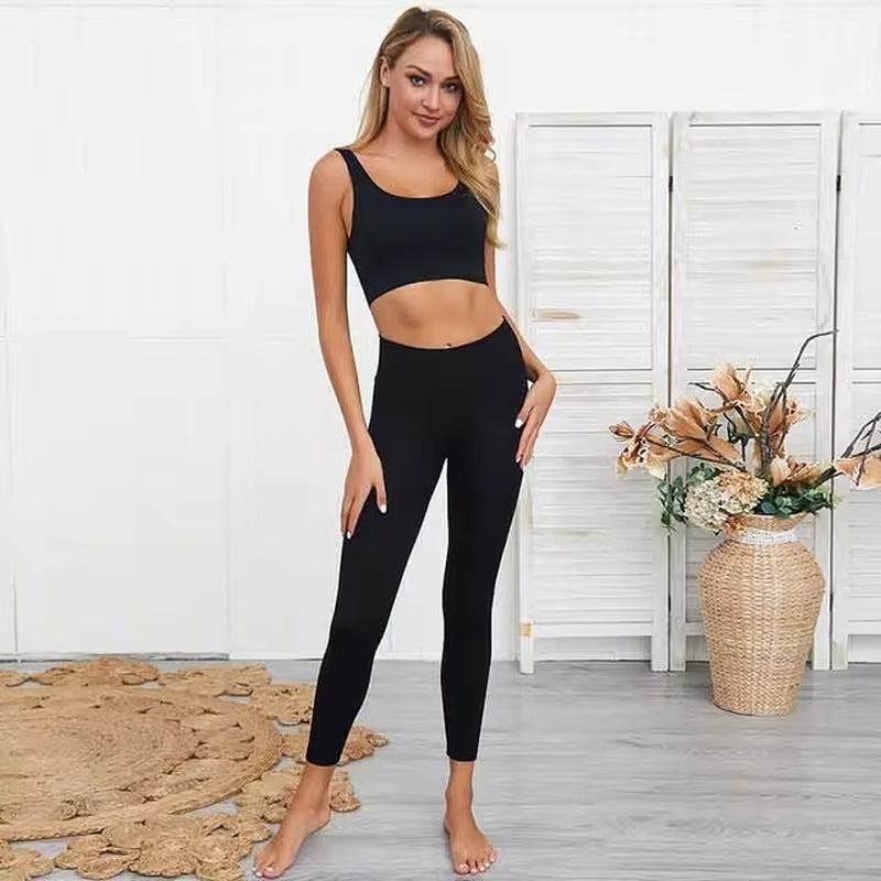 2-Piece Women’s Seamless Workout Set – Crop Top & High Waist Leggings  
