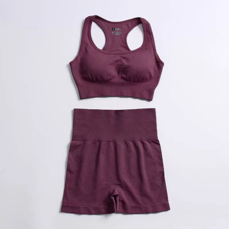 2-Piece Women’s Seamless Workout Set – Crop Top & High Waist Leggings  