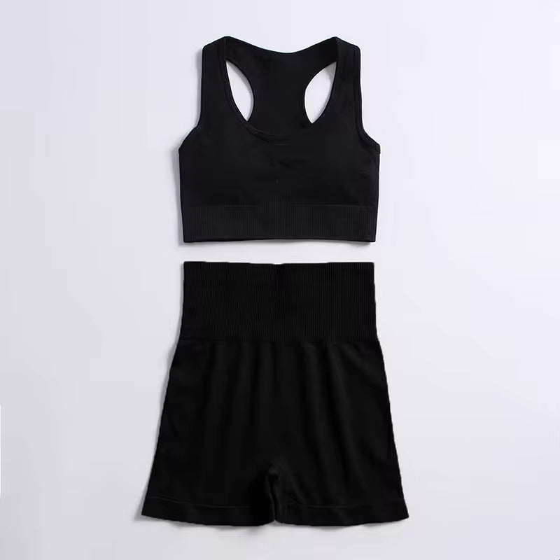 2-Piece Women’s Seamless Workout Set – Crop Top & High Waist Leggings  