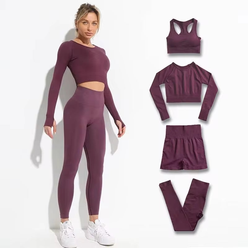 2-Piece Women’s Seamless Workout Set – Crop Top & High Waist Leggings  