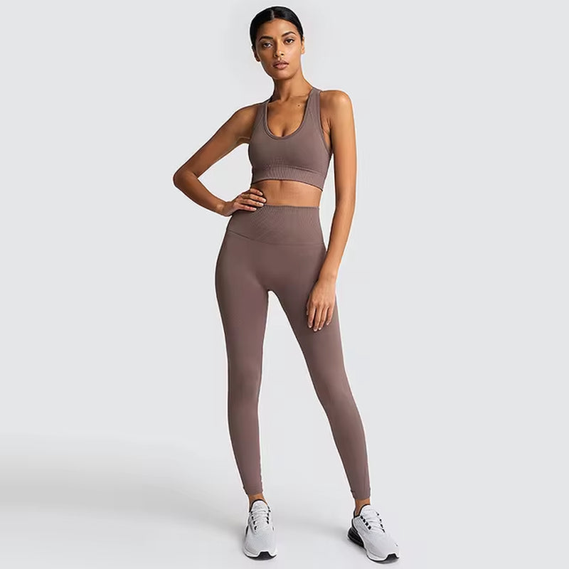 2-Piece Women’s Seamless Workout Set – Crop Top & High Waist Leggings  