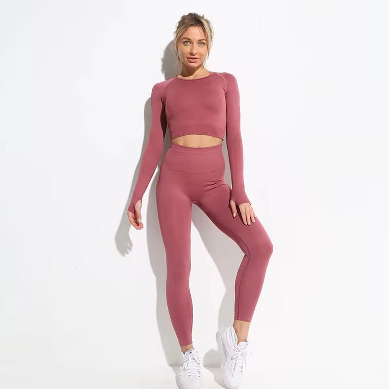 2-Piece Women’s Seamless Workout Set – Crop Top & High Waist Leggings  