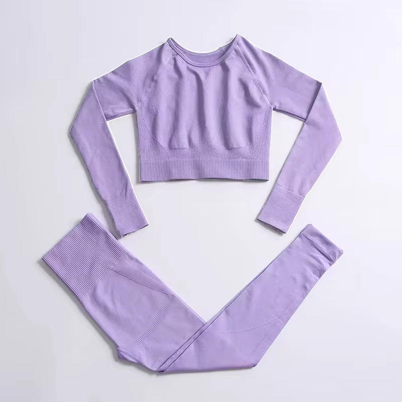2-Piece Women’s Seamless Workout Set – Crop Top & High Waist Leggings  