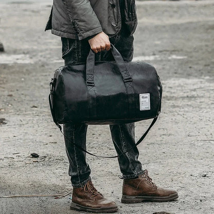 Leather Gym Bag – Sports Travel Shoulder Bag with Shoe Compartment  