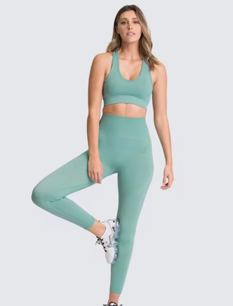 2-Piece Women’s Seamless Workout Set – Crop Top & High Waist Leggings  