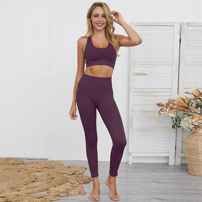 2-Piece Women’s Seamless Workout Set – Crop Top & High Waist Leggings  
