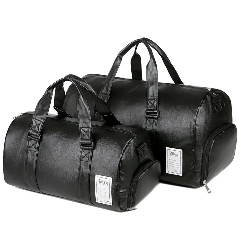 Leather Gym Bag – Sports Travel Shoulder Bag with Shoe Compartment  
