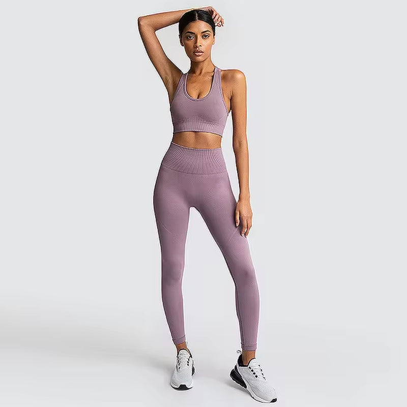 2-Piece Women’s Seamless Workout Set – Crop Top & High Waist Leggings  