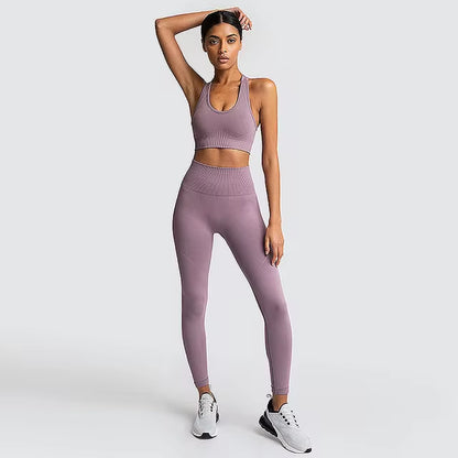 2-Piece Women’s Seamless Workout Set – Crop Top & High Waist Leggings  