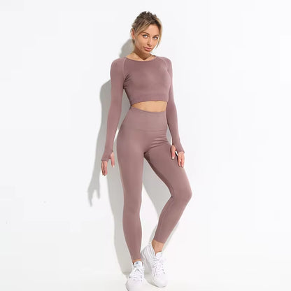 2-Piece Women’s Seamless Workout Set – Crop Top & High Waist Leggings  